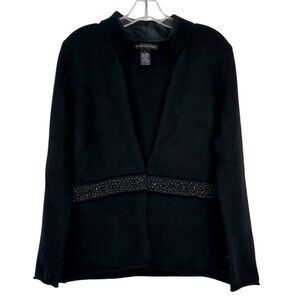 Elena Solano Black Angora Lambs Wool Embellished Formal Cardigan Size L